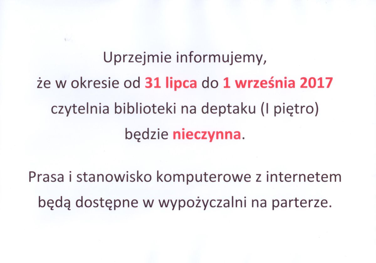 ogłoszenie o zamknięciu czytelninowe
