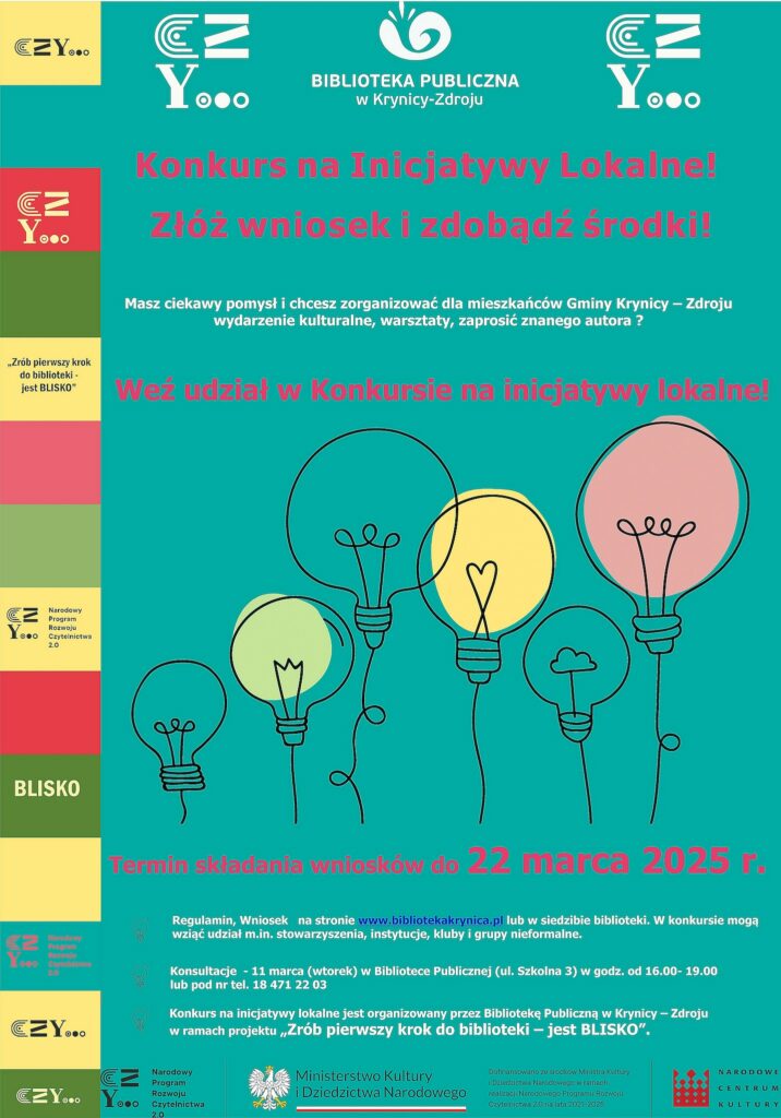 zdjęcie turkusowego plakatu z informacjami i konkursie na inicjatywy lokalne.