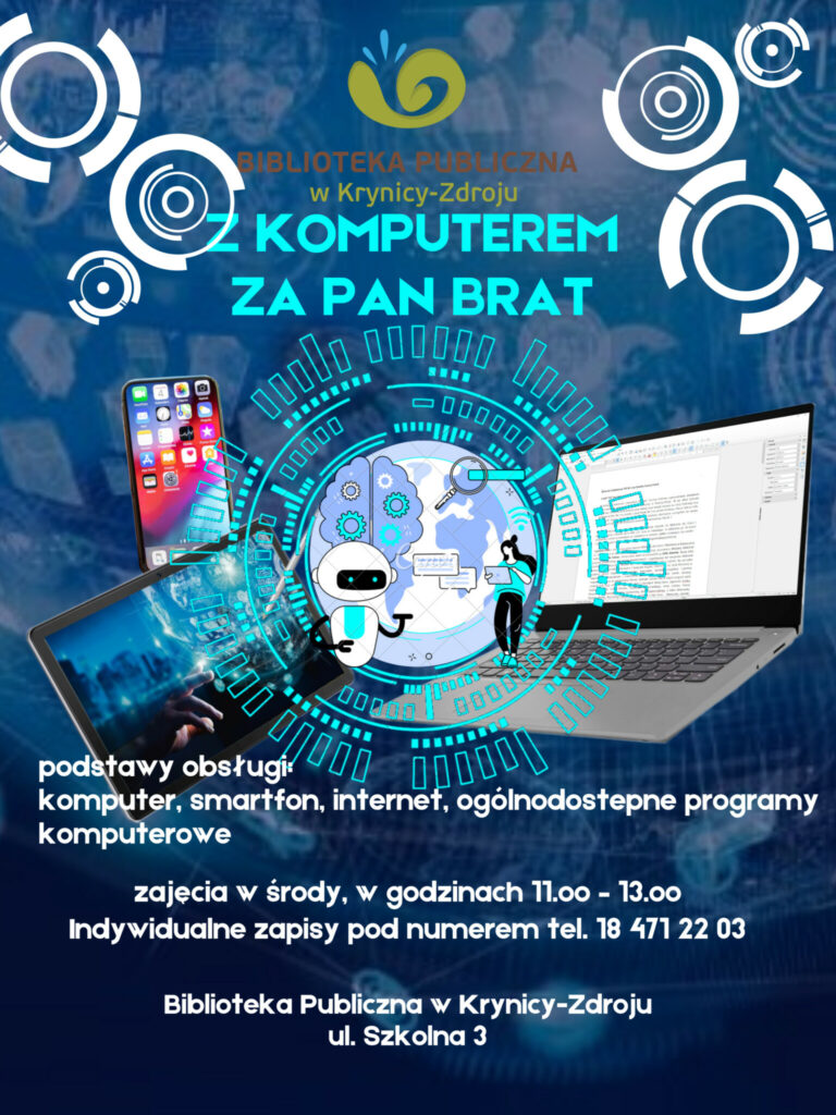 Plakat promujący warsztaty z obsługo komputera