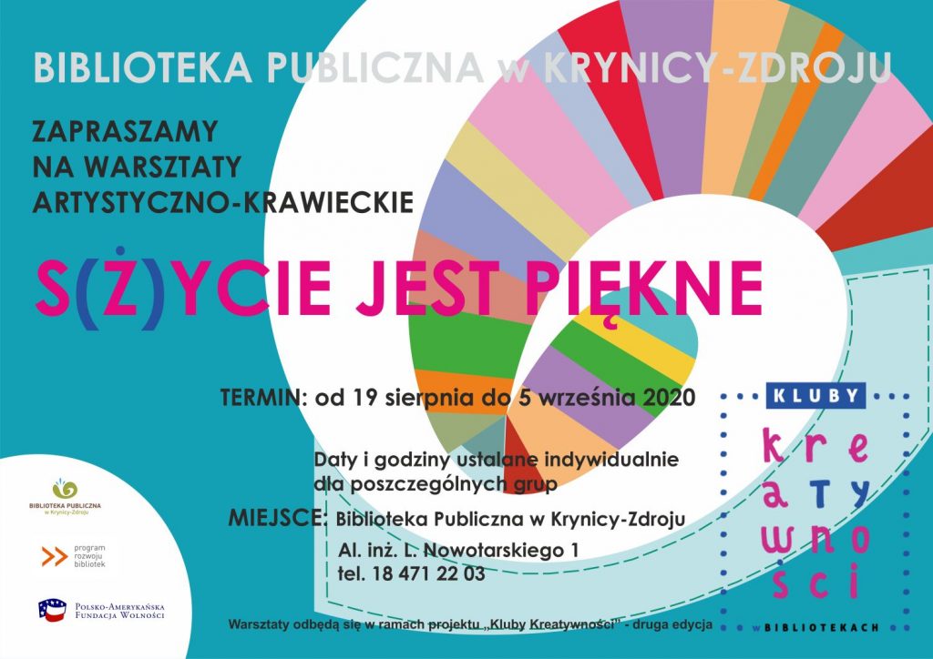 Plakat wielokolorowy na warsztaty kroju i szycia