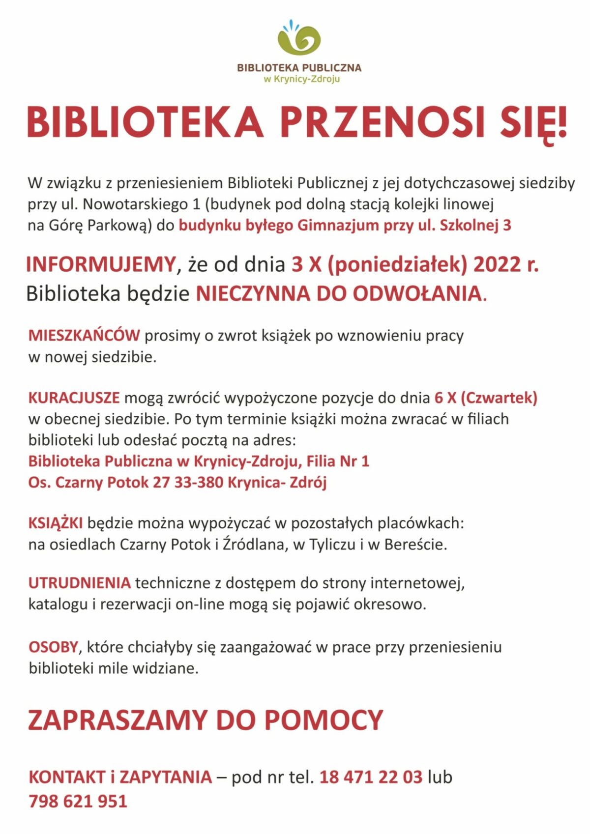 BIBLIOTEKA PRZENOSI SIĘ!