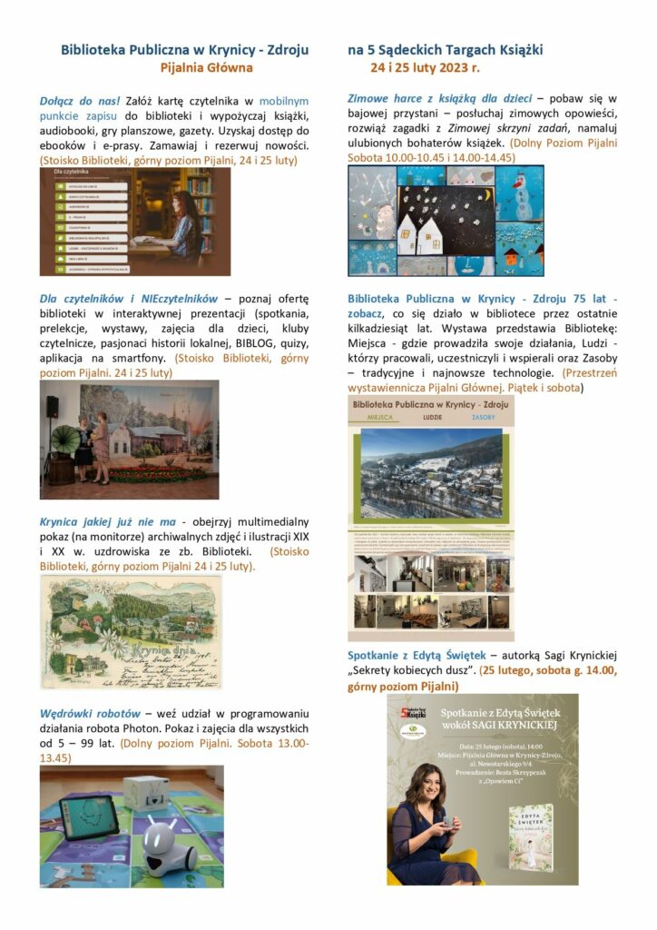 Biblioteka Publiczna w Krynicy - Zdroju na 5 Sądeckich Targach Książki w Pijalni Głównej_page-0001