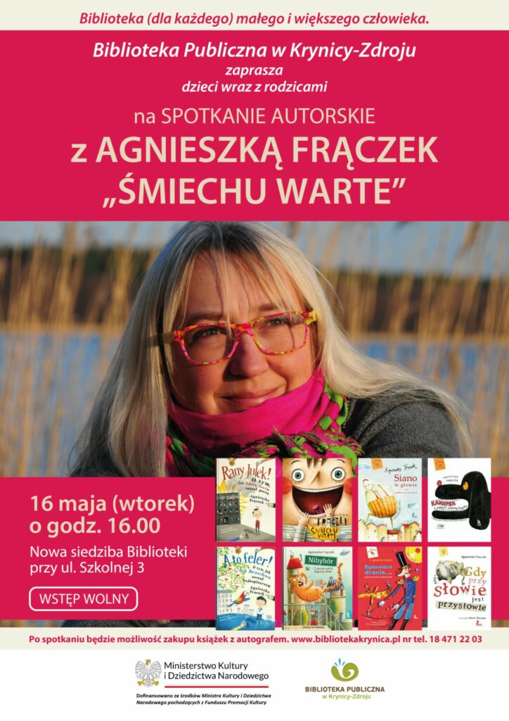 Plakat na spotkanie autorskie z Agnieszką Frączek