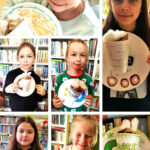 na zdjęciu widoczne są dzieci prezentujące wykonane przez siebie prace plastyczne. Są to kolorowe kubki