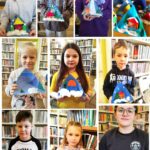 na zdjęciu widać kolaż utworzony z fotografii przedstawiających dzieci trzymające prace plastyczne wykonane własnoręcznie