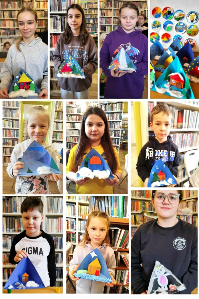 na zdjęciu widać kolaż utworzony z fotografii przedstawiających dzieci trzymające prace plastyczne wykonane własnoręcznie