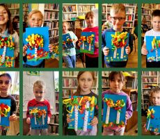 na zdjęciu widać kolaż wykonany ze zdjęć przestawiających dzieci trzymające pace plastyczne