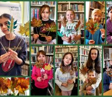 na zdjęciu widać kolaż wykonany ze zdjęć przestawiających dzieci trzymające liście